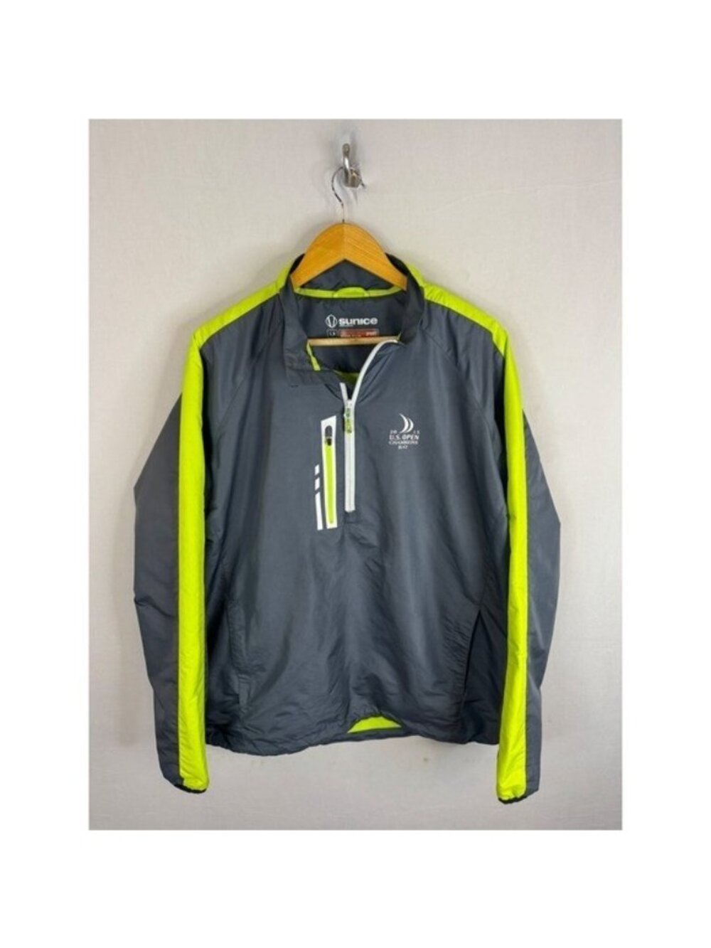 Sunice Sport Golf Jacket 1/4 Zip Windbreaker Grey Lime L